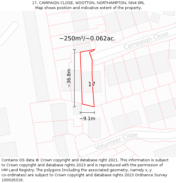 17, CAMPAIGN CLOSE, WOOTTON, NORTHAMPTON, NN4 6RL: Plot and title map