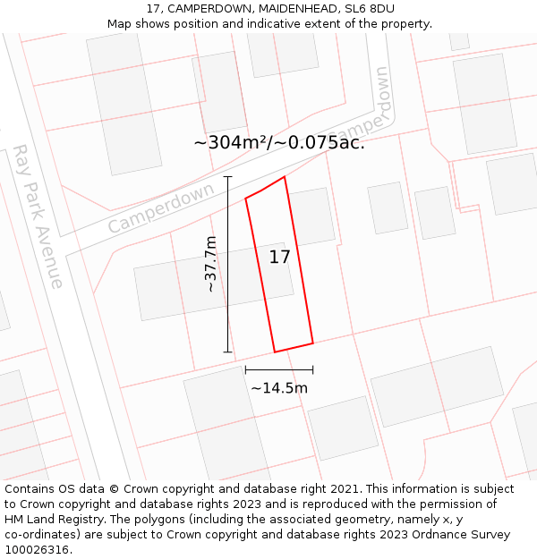17, CAMPERDOWN, MAIDENHEAD, SL6 8DU: Plot and title map