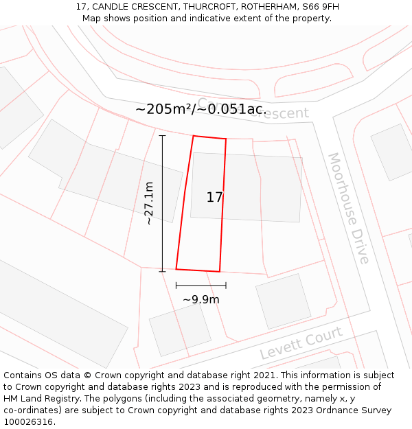 17, CANDLE CRESCENT, THURCROFT, ROTHERHAM, S66 9FH: Plot and title map