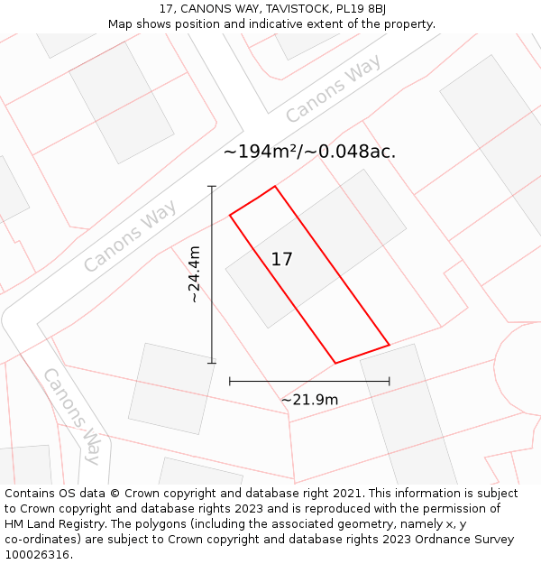 17, CANONS WAY, TAVISTOCK, PL19 8BJ: Plot and title map