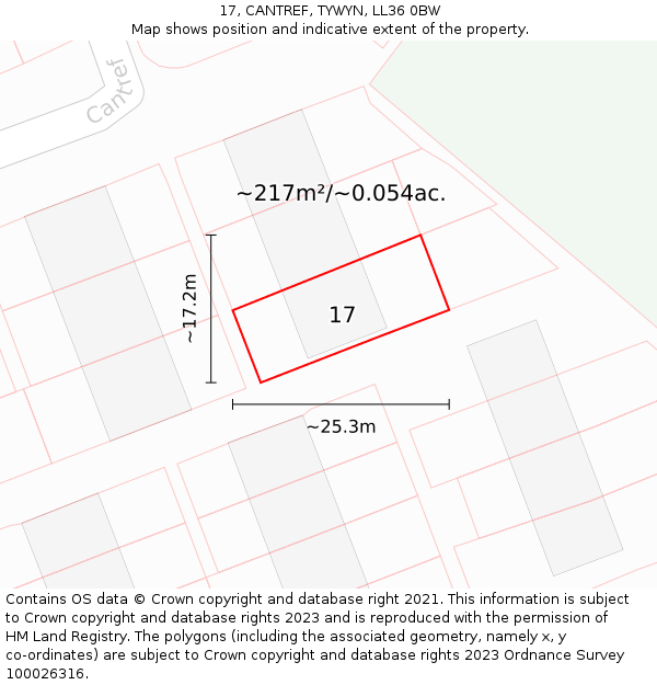 17, CANTREF, TYWYN, LL36 0BW: Plot and title map