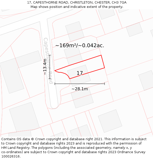 17, CAPESTHORNE ROAD, CHRISTLETON, CHESTER, CH3 7GA: Plot and title map