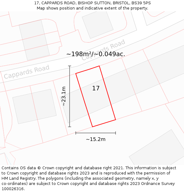 17, CAPPARDS ROAD, BISHOP SUTTON, BRISTOL, BS39 5PS: Plot and title map