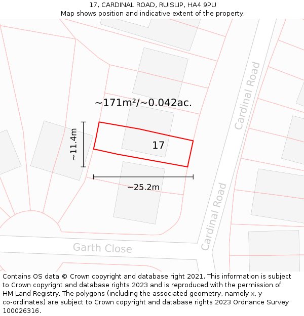 17, CARDINAL ROAD, RUISLIP, HA4 9PU: Plot and title map