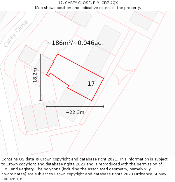 17, CAREY CLOSE, ELY, CB7 4QX: Plot and title map