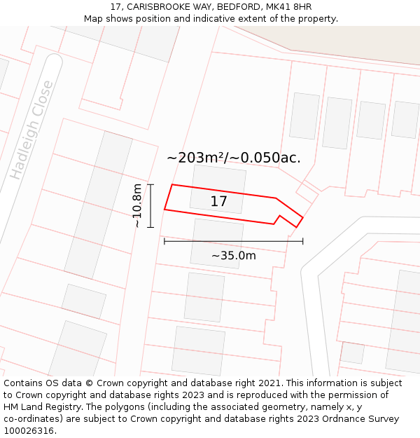 17, CARISBROOKE WAY, BEDFORD, MK41 8HR: Plot and title map