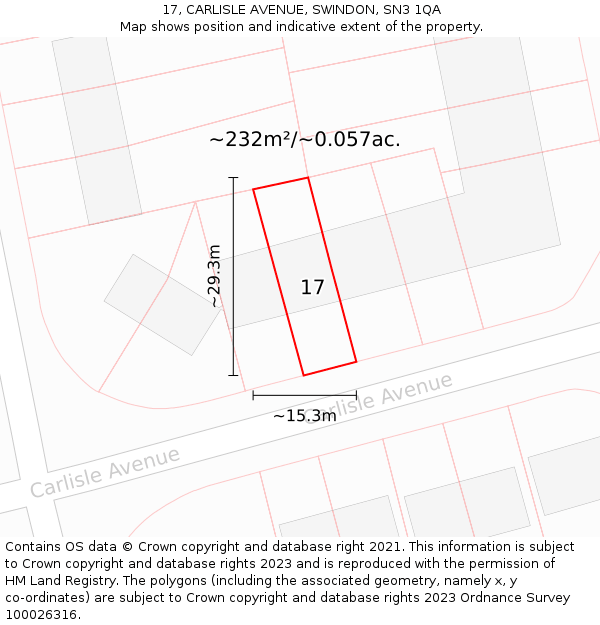 17, CARLISLE AVENUE, SWINDON, SN3 1QA: Plot and title map