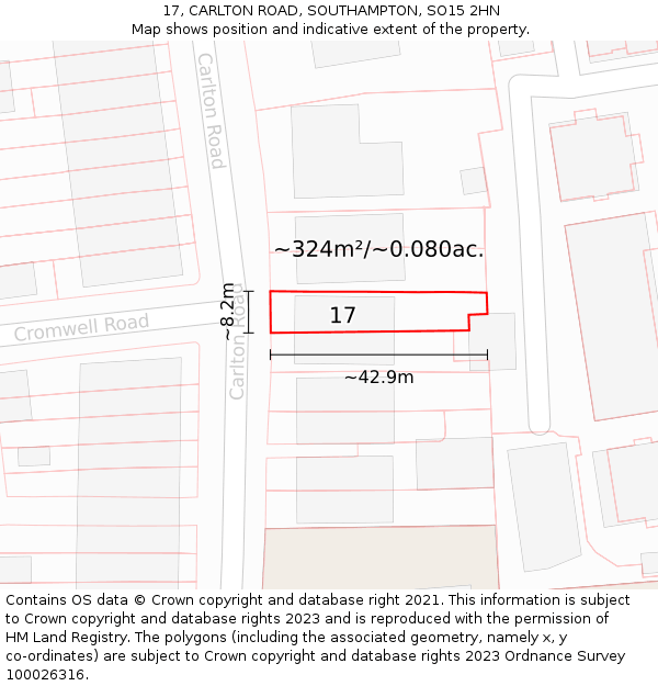 17, CARLTON ROAD, SOUTHAMPTON, SO15 2HN: Plot and title map