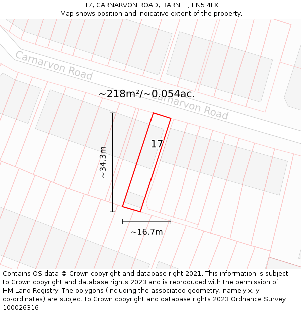 17, CARNARVON ROAD, BARNET, EN5 4LX: Plot and title map