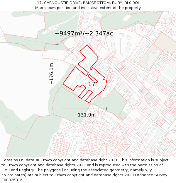 17, CARNOUSTIE DRIVE, RAMSBOTTOM, BURY, BL0 9QL: Plot and title map