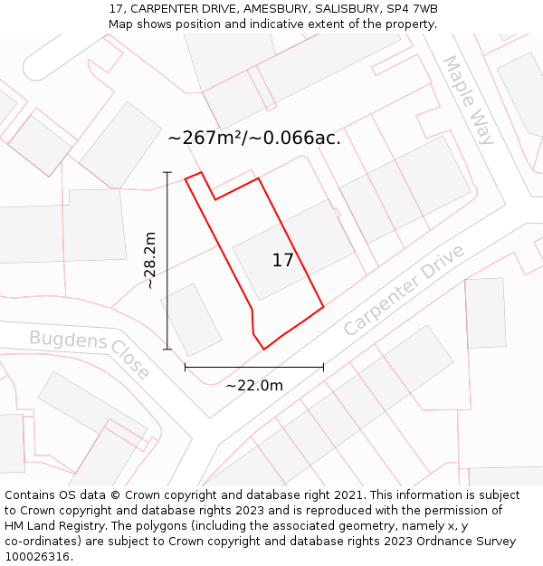17, CARPENTER DRIVE, AMESBURY, SALISBURY, SP4 7WB: Plot and title map