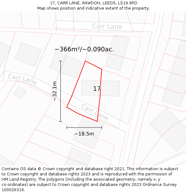 17, CARR LANE, RAWDON, LEEDS, LS19 6PD: Plot and title map