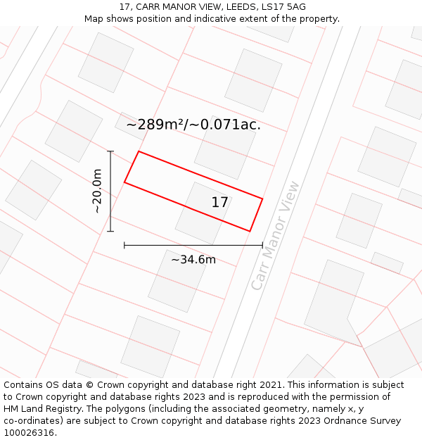 17, CARR MANOR VIEW, LEEDS, LS17 5AG: Plot and title map