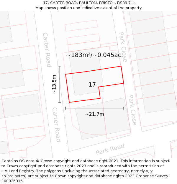 17, CARTER ROAD, PAULTON, BRISTOL, BS39 7LL: Plot and title map