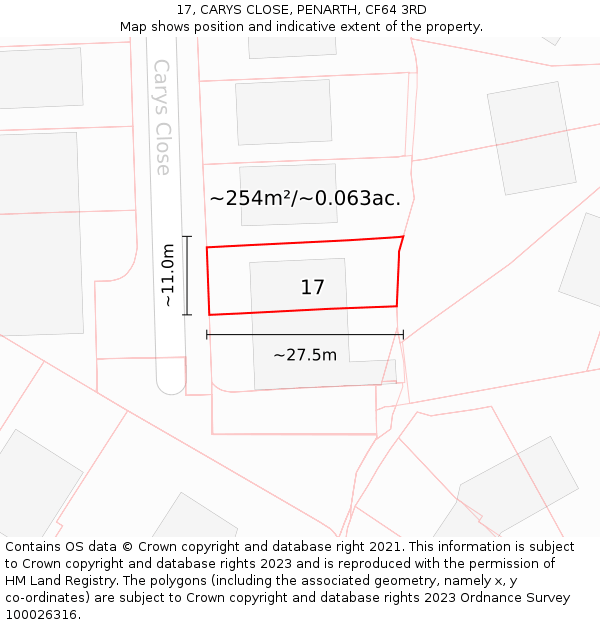 17, CARYS CLOSE, PENARTH, CF64 3RD: Plot and title map