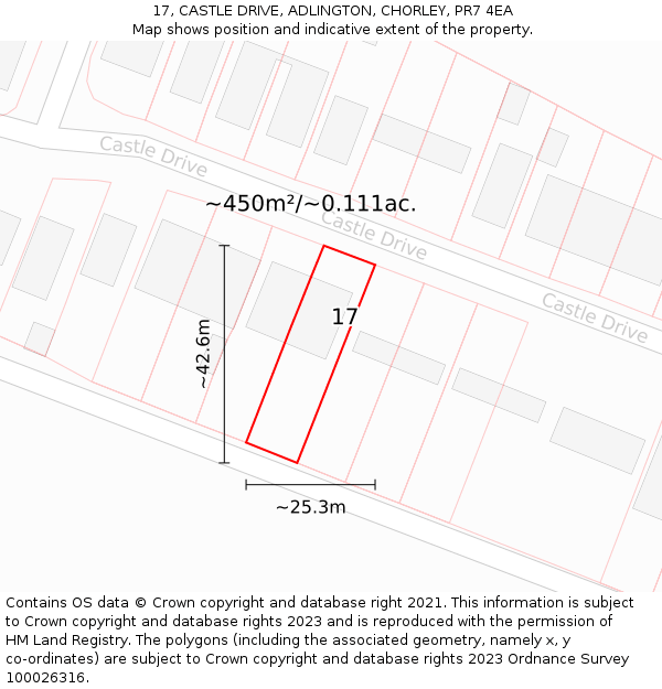 17, CASTLE DRIVE, ADLINGTON, CHORLEY, PR7 4EA: Plot and title map