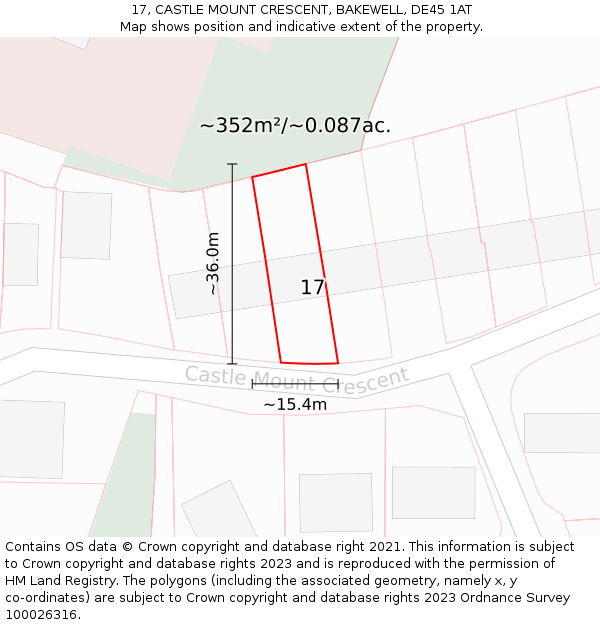 17, CASTLE MOUNT CRESCENT, BAKEWELL, DE45 1AT: Plot and title map