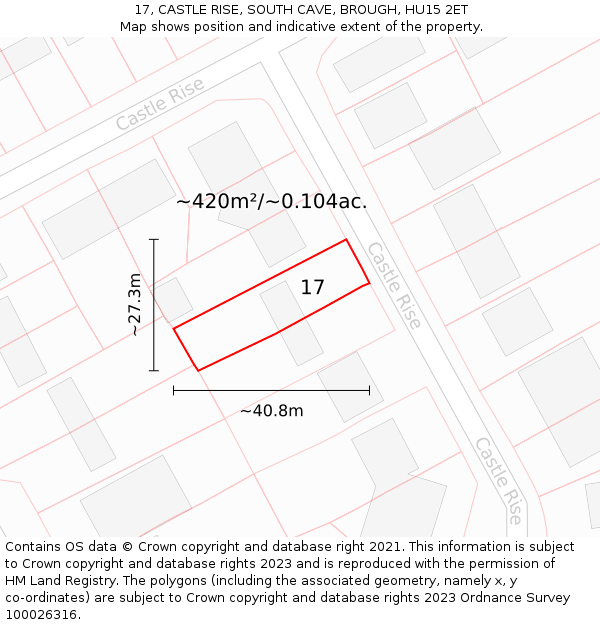 17, CASTLE RISE, SOUTH CAVE, BROUGH, HU15 2ET: Plot and title map