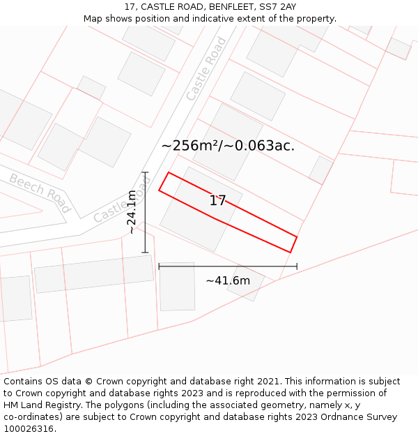 17, CASTLE ROAD, BENFLEET, SS7 2AY: Plot and title map