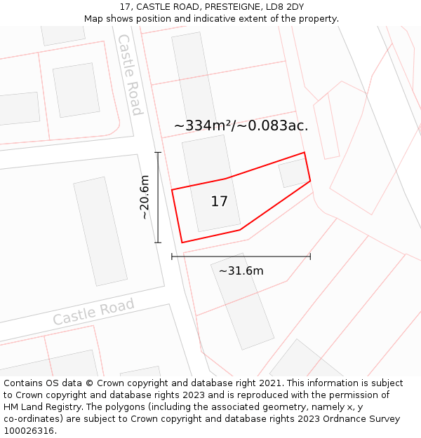17, CASTLE ROAD, PRESTEIGNE, LD8 2DY: Plot and title map