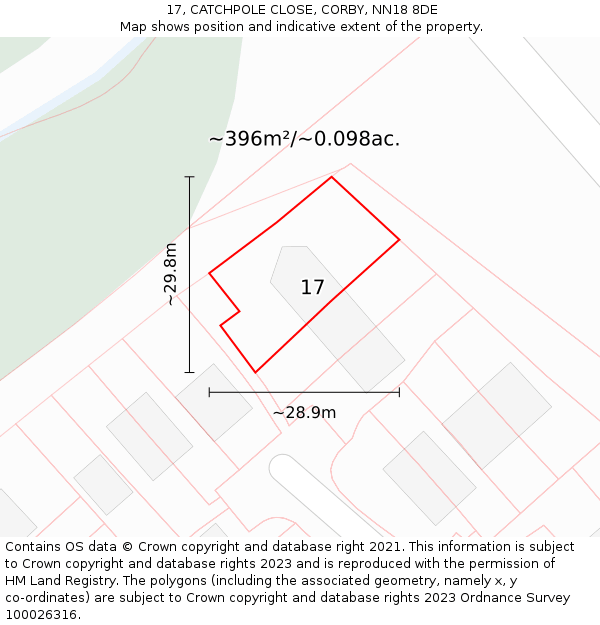 17, CATCHPOLE CLOSE, CORBY, NN18 8DE: Plot and title map