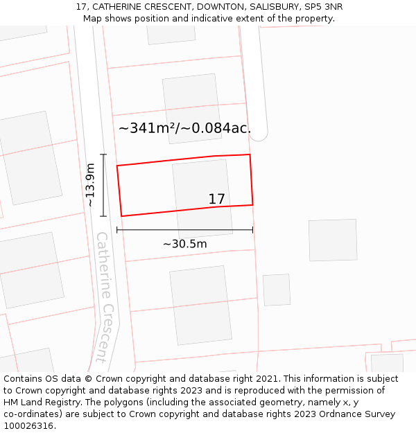 17, CATHERINE CRESCENT, DOWNTON, SALISBURY, SP5 3NR: Plot and title map