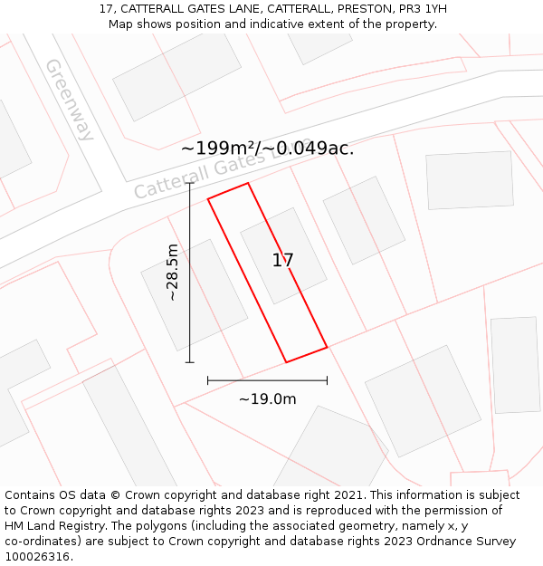 17, CATTERALL GATES LANE, CATTERALL, PRESTON, PR3 1YH: Plot and title map
