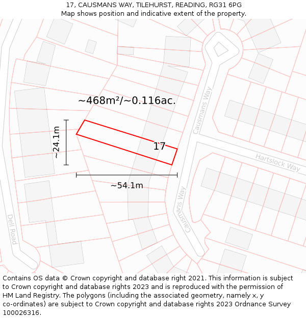17, CAUSMANS WAY, TILEHURST, READING, RG31 6PG: Plot and title map