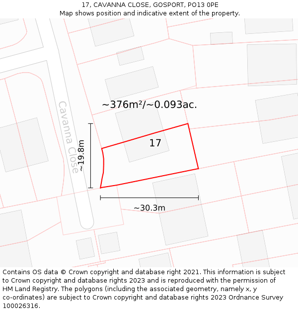 17, CAVANNA CLOSE, GOSPORT, PO13 0PE: Plot and title map