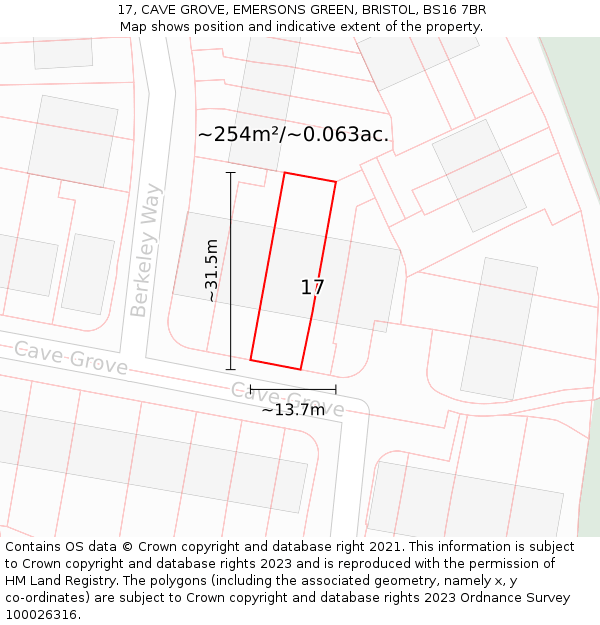 17, CAVE GROVE, EMERSONS GREEN, BRISTOL, BS16 7BR: Plot and title map