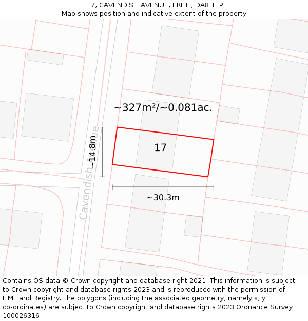 17, CAVENDISH AVENUE, ERITH, DA8 1EP: Plot and title map