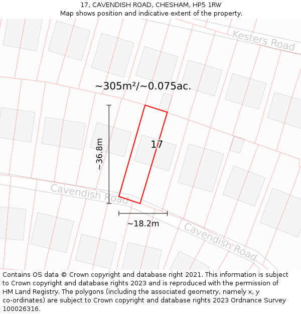 17, CAVENDISH ROAD, CHESHAM, HP5 1RW: Plot and title map