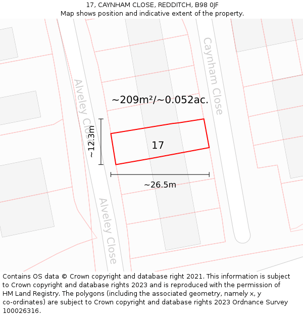 17, CAYNHAM CLOSE, REDDITCH, B98 0JF: Plot and title map
