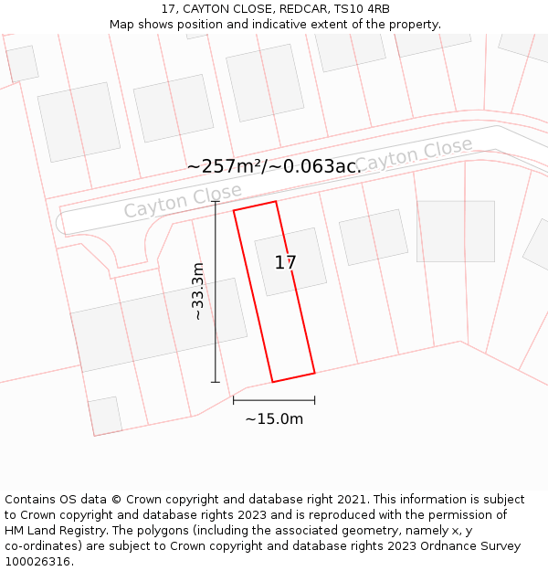17, CAYTON CLOSE, REDCAR, TS10 4RB: Plot and title map