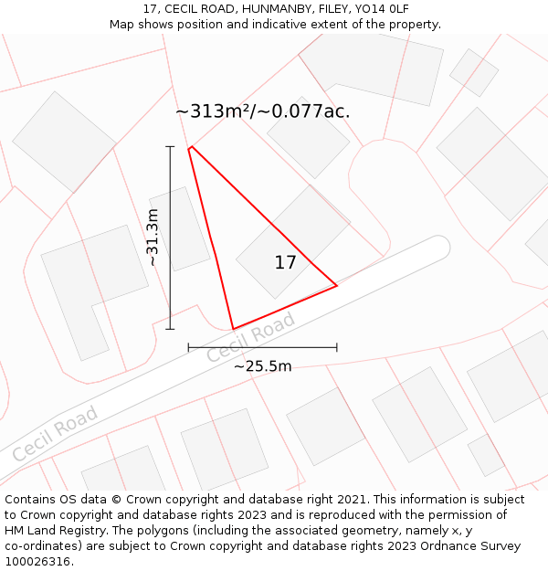 17, CECIL ROAD, HUNMANBY, FILEY, YO14 0LF: Plot and title map