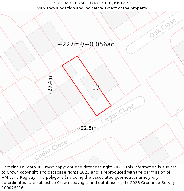 17, CEDAR CLOSE, TOWCESTER, NN12 6BH: Plot and title map