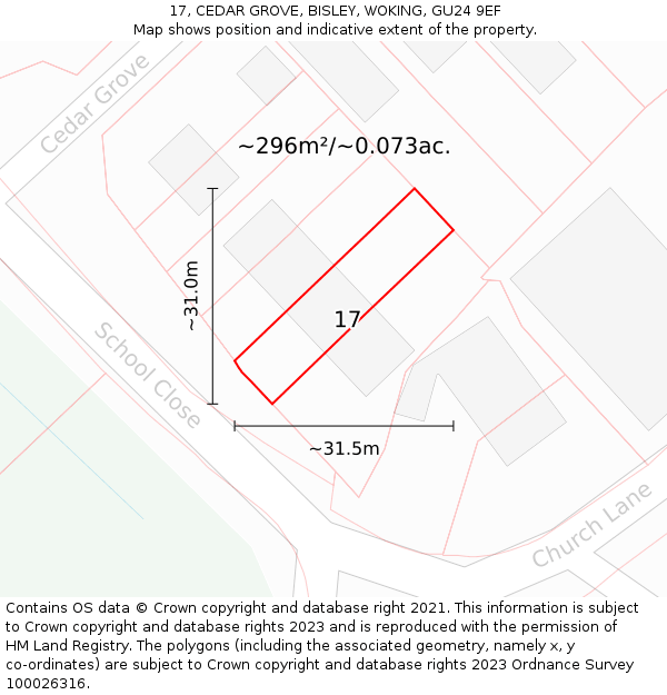 17, CEDAR GROVE, BISLEY, WOKING, GU24 9EF: Plot and title map