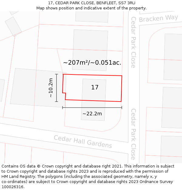 17, CEDAR PARK CLOSE, BENFLEET, SS7 3RU: Plot and title map