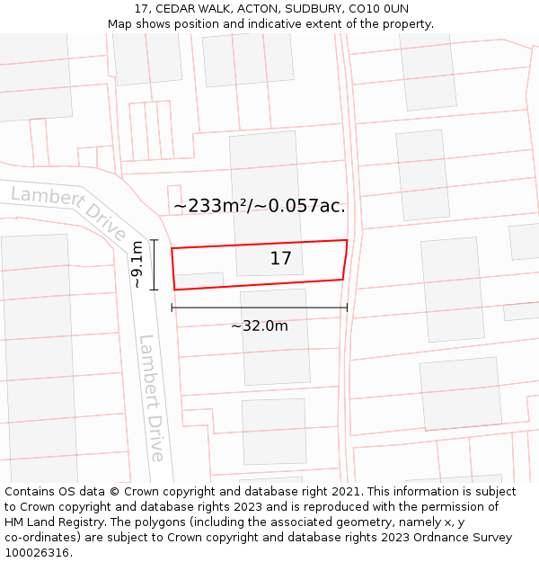 17, CEDAR WALK, ACTON, SUDBURY, CO10 0UN: Plot and title map