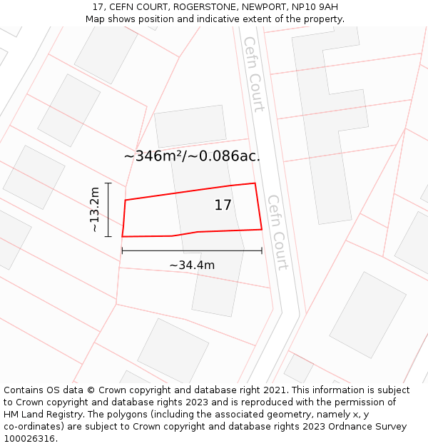 17, CEFN COURT, ROGERSTONE, NEWPORT, NP10 9AH: Plot and title map