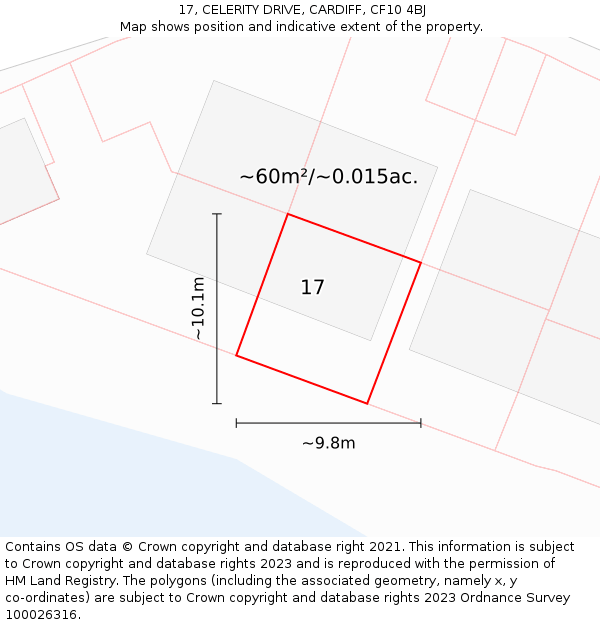 17, CELERITY DRIVE, CARDIFF, CF10 4BJ: Plot and title map