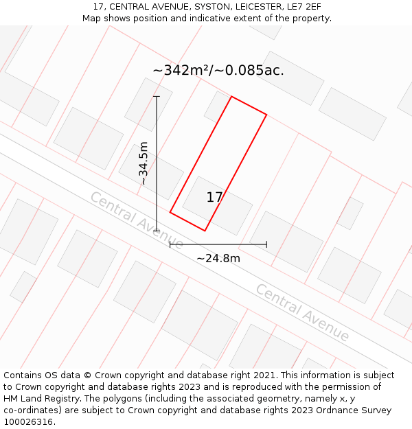 17, CENTRAL AVENUE, SYSTON, LEICESTER, LE7 2EF: Plot and title map