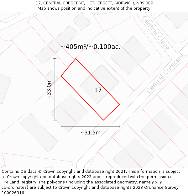 17, CENTRAL CRESCENT, HETHERSETT, NORWICH, NR9 3EP: Plot and title map
