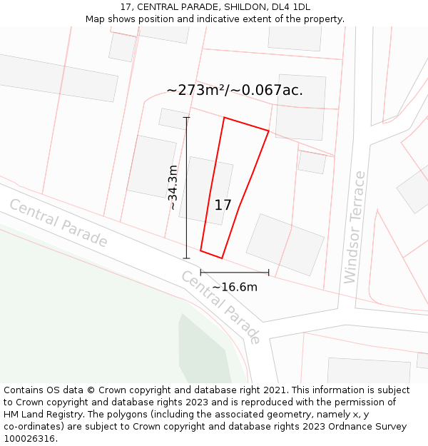 17, CENTRAL PARADE, SHILDON, DL4 1DL: Plot and title map