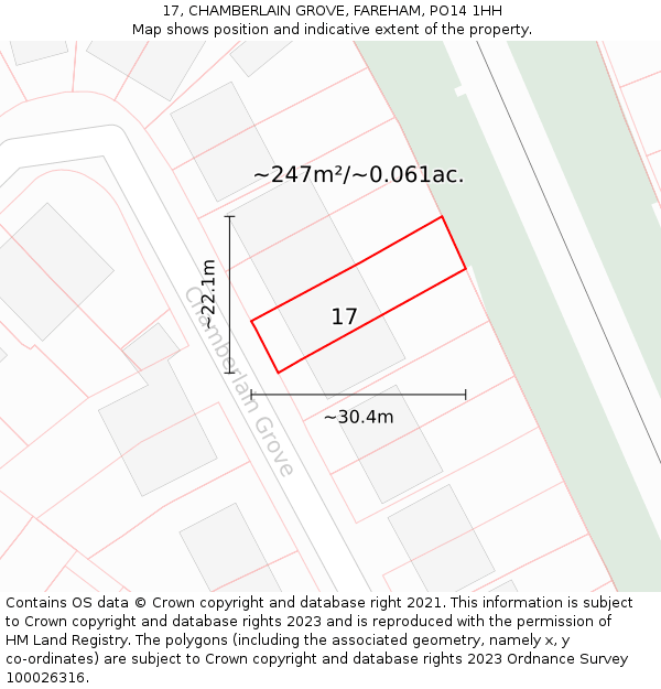 17, CHAMBERLAIN GROVE, FAREHAM, PO14 1HH: Plot and title map