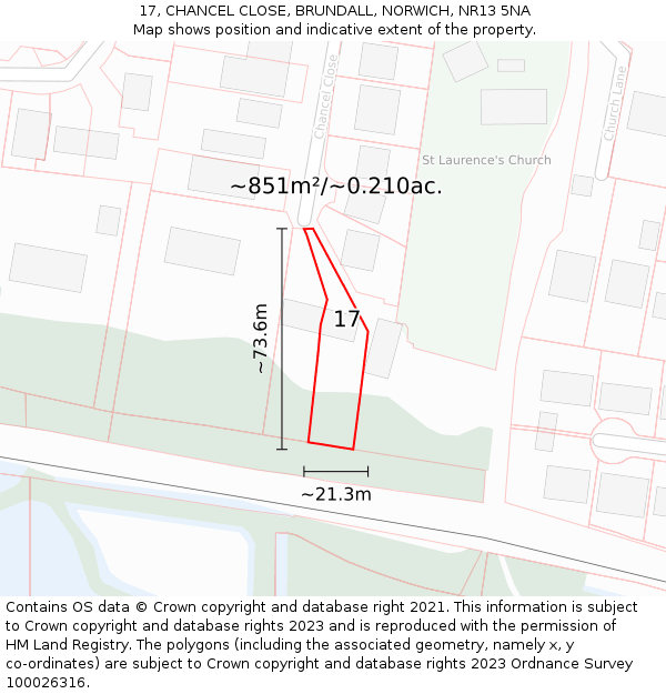 17, CHANCEL CLOSE, BRUNDALL, NORWICH, NR13 5NA: Plot and title map