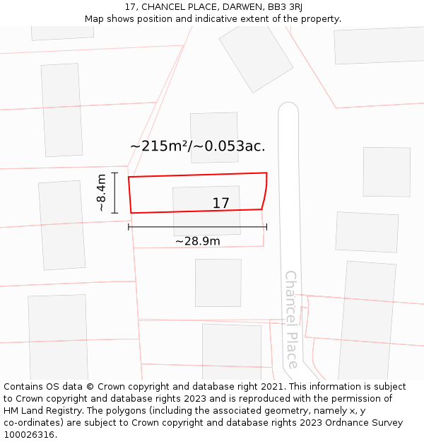 17, CHANCEL PLACE, DARWEN, BB3 3RJ: Plot and title map