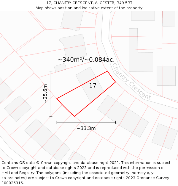 17, CHANTRY CRESCENT, ALCESTER, B49 5BT: Plot and title map