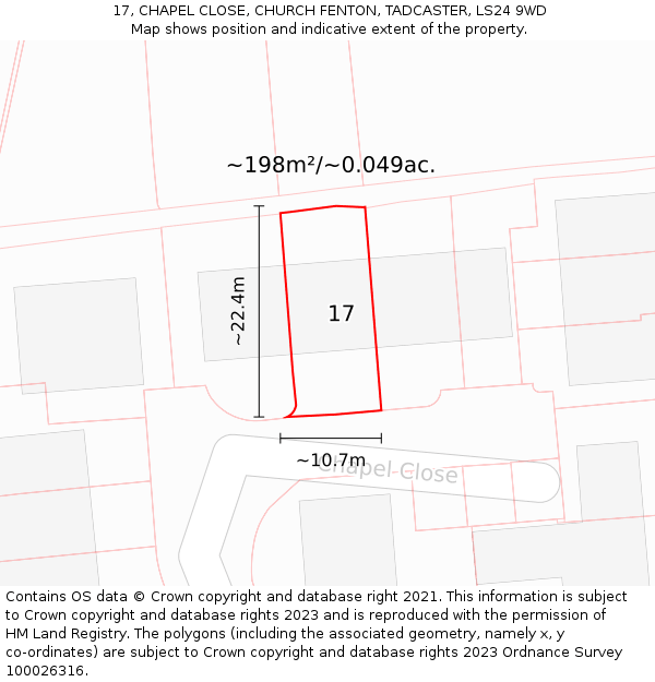 17, CHAPEL CLOSE, CHURCH FENTON, TADCASTER, LS24 9WD: Plot and title map