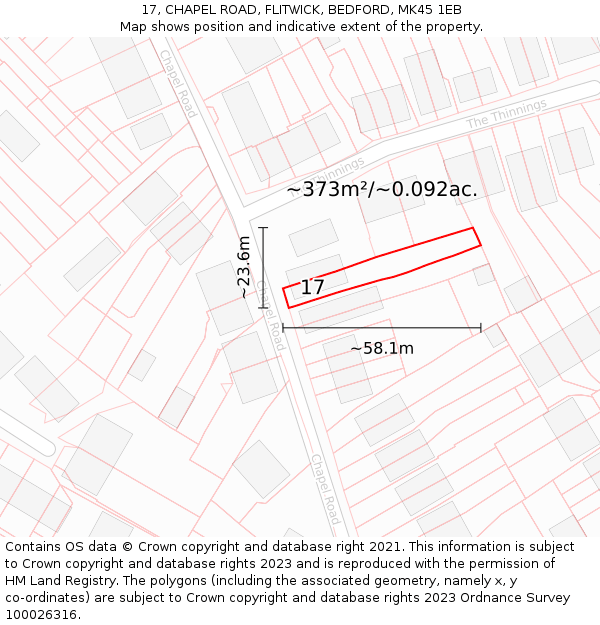 17, CHAPEL ROAD, FLITWICK, BEDFORD, MK45 1EB: Plot and title map